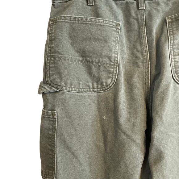 Mens Carhartt Drab Military Green Loose Original Fit Work Denim Jeans Size 36x32 - Picture 13 of 16
